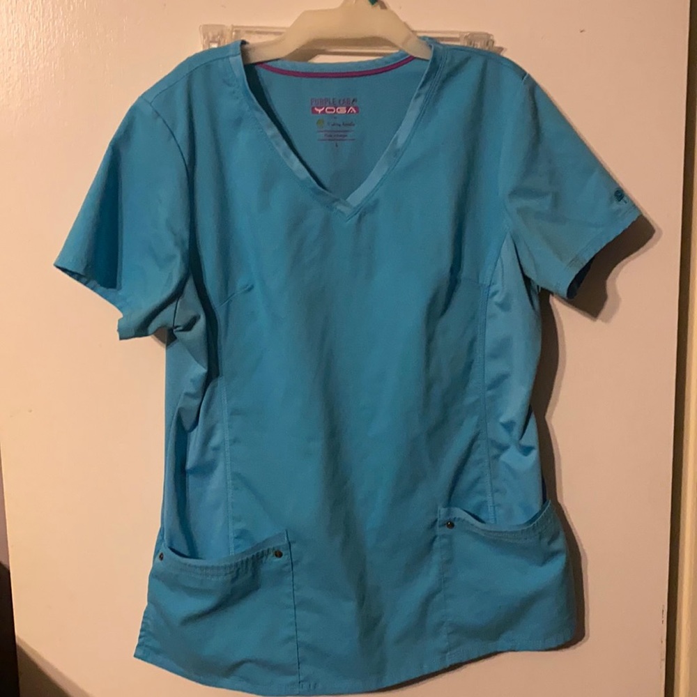 Healing hands purple label yoga scrub top, Teal color, size large